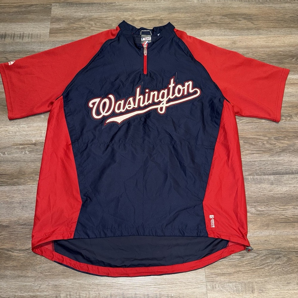 Washington Nationals 1/4 Zip Pullover Windbreaker Mens L Majestic Cool Base